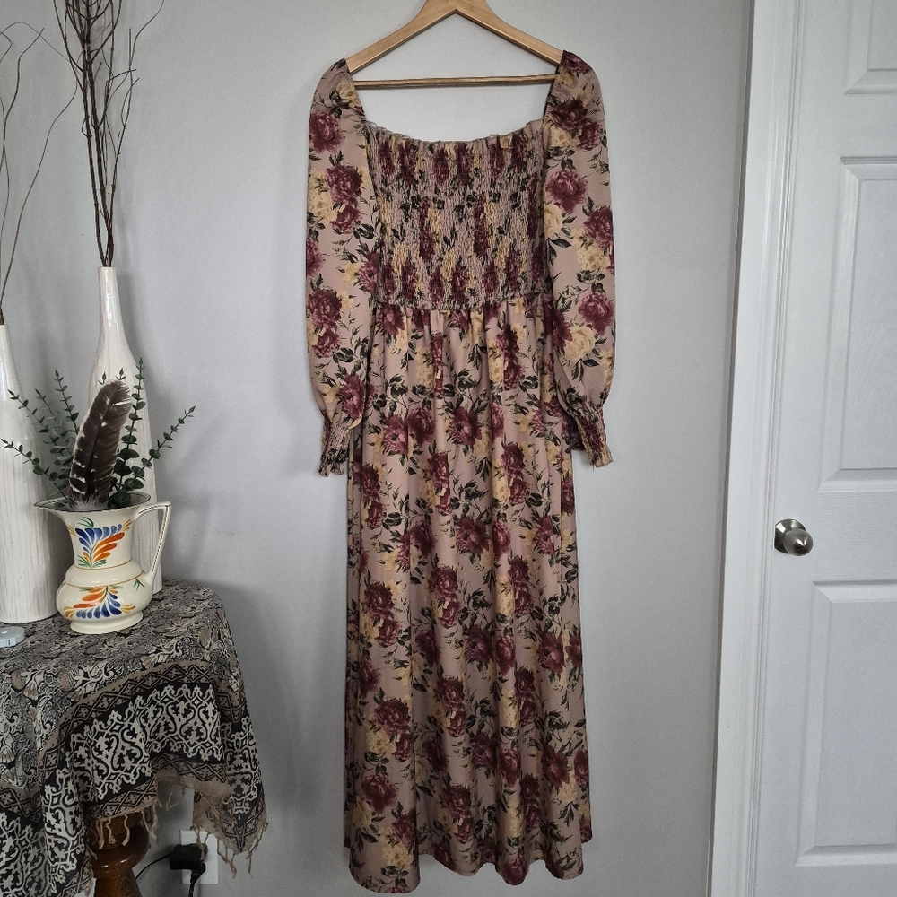 Long-sleeved Floral Maxi Dress XL